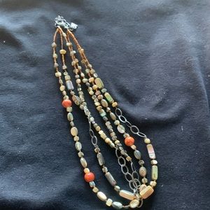 Silpada Coral Abalone Mother of Pearl .925 Sterling Silver Multi Strand Necklace